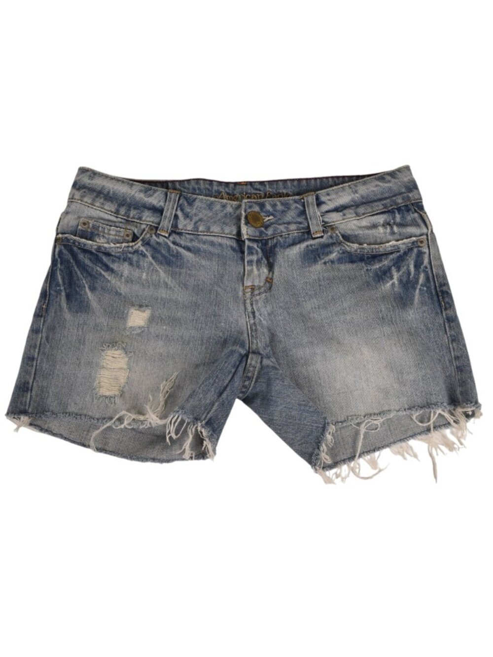 Vintage Y2K American Eagle Jean Shorts Blue Distressed Raw Low Rise Size 4